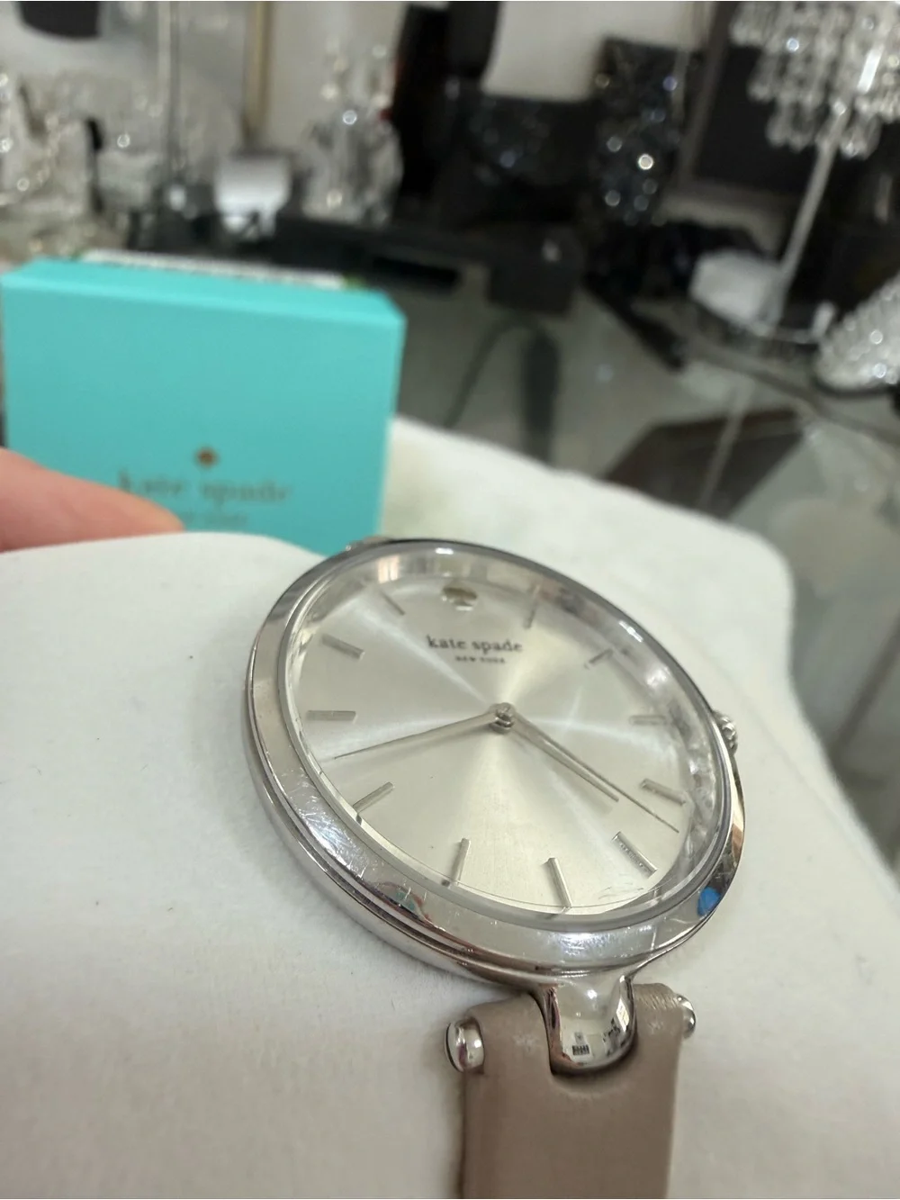KATE SPADE Silver Sunray Dial Taupe Leather Strap Watch